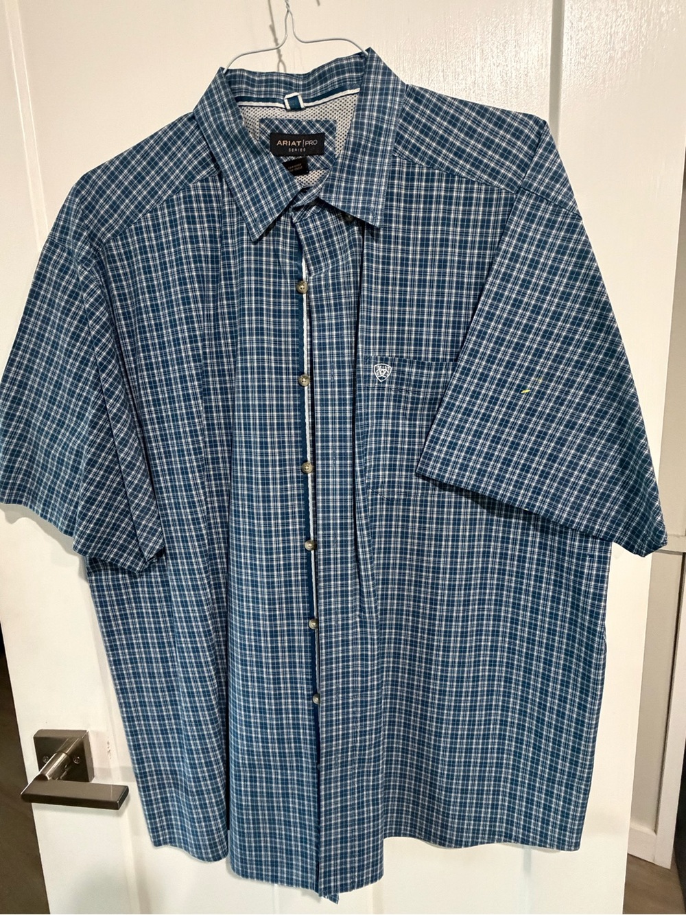 Ariat Blue and White Plaid Short-Sleeve Button-Down Shirt